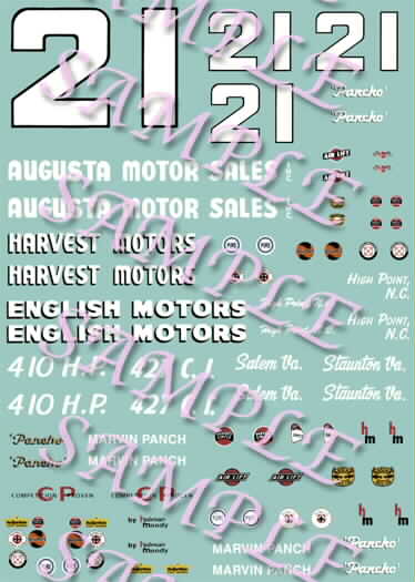 #21 MARVIN PANCH Augusta Motors 1/32nd Scale Decals Slot Car 