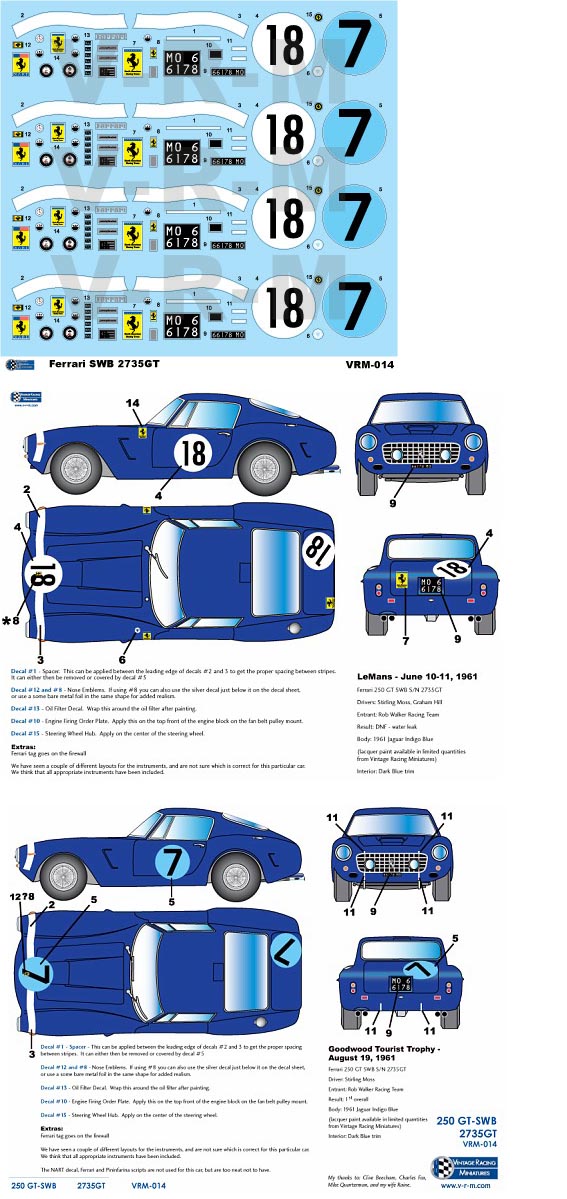 Scalextric/Slot Car 1/32 Scale 'Mini' Waterslide Decals Various Designs. 